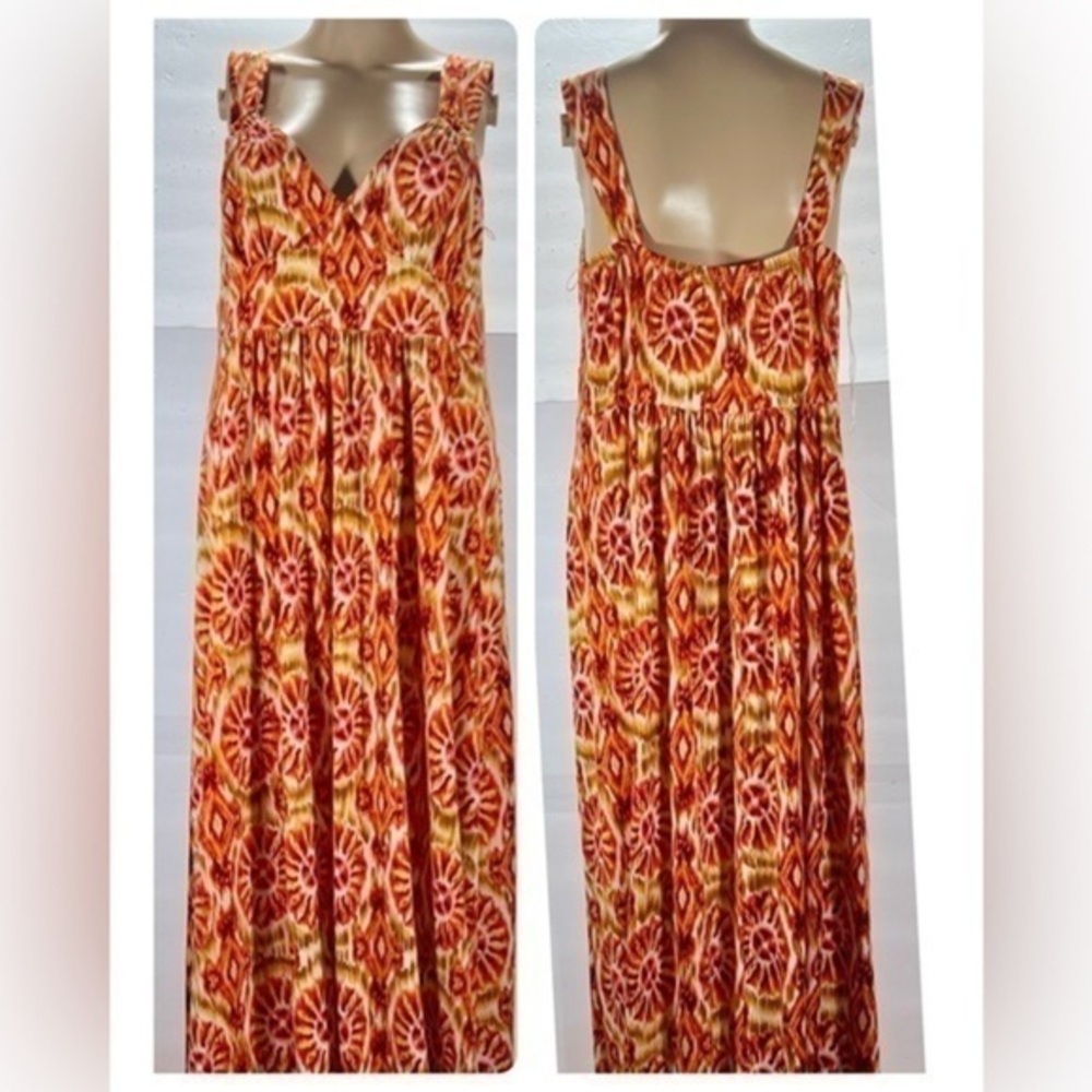 TIANA B ORANGE AND CREAM MAXI DRESS SIZE LARGE
